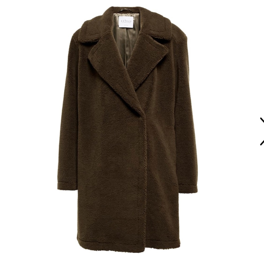 Velvet's cozy Christine coat. it has an oversized fit and structured silhouette